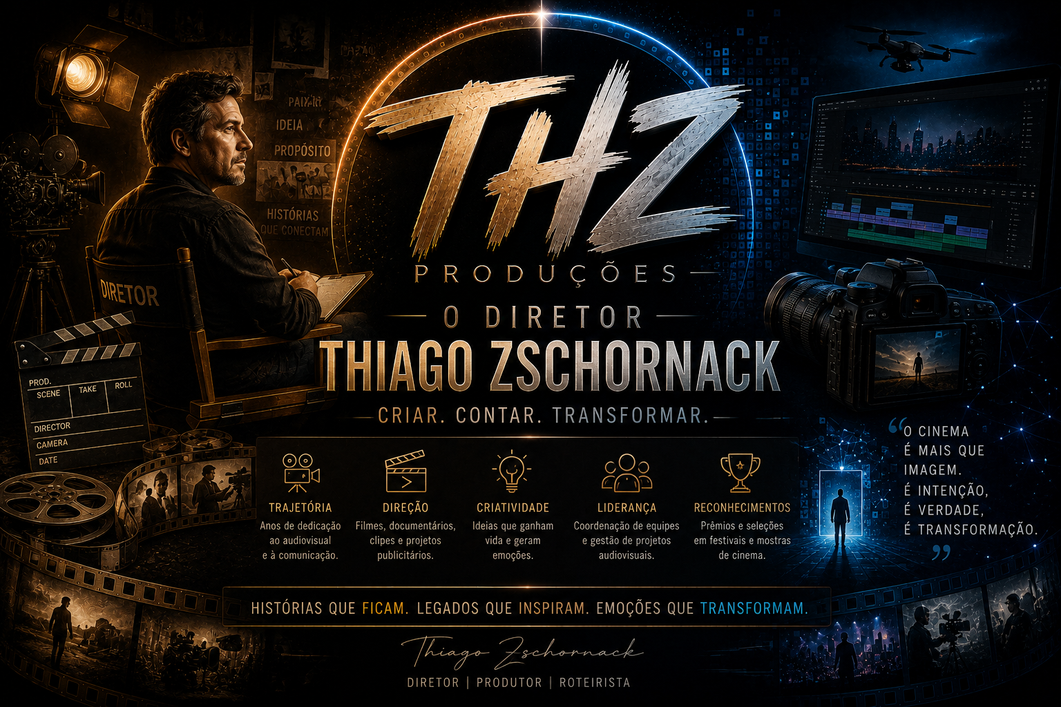 Painel visual sobre a trajetória de Thiago Zschornack